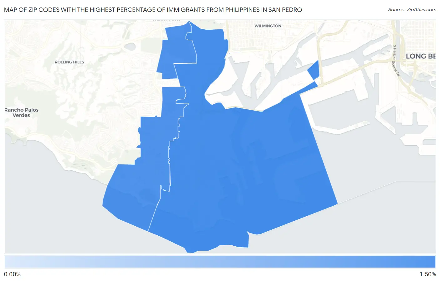 Zip Codes with the Highest Percentage of Immigrants from Philippines in San Pedro Map