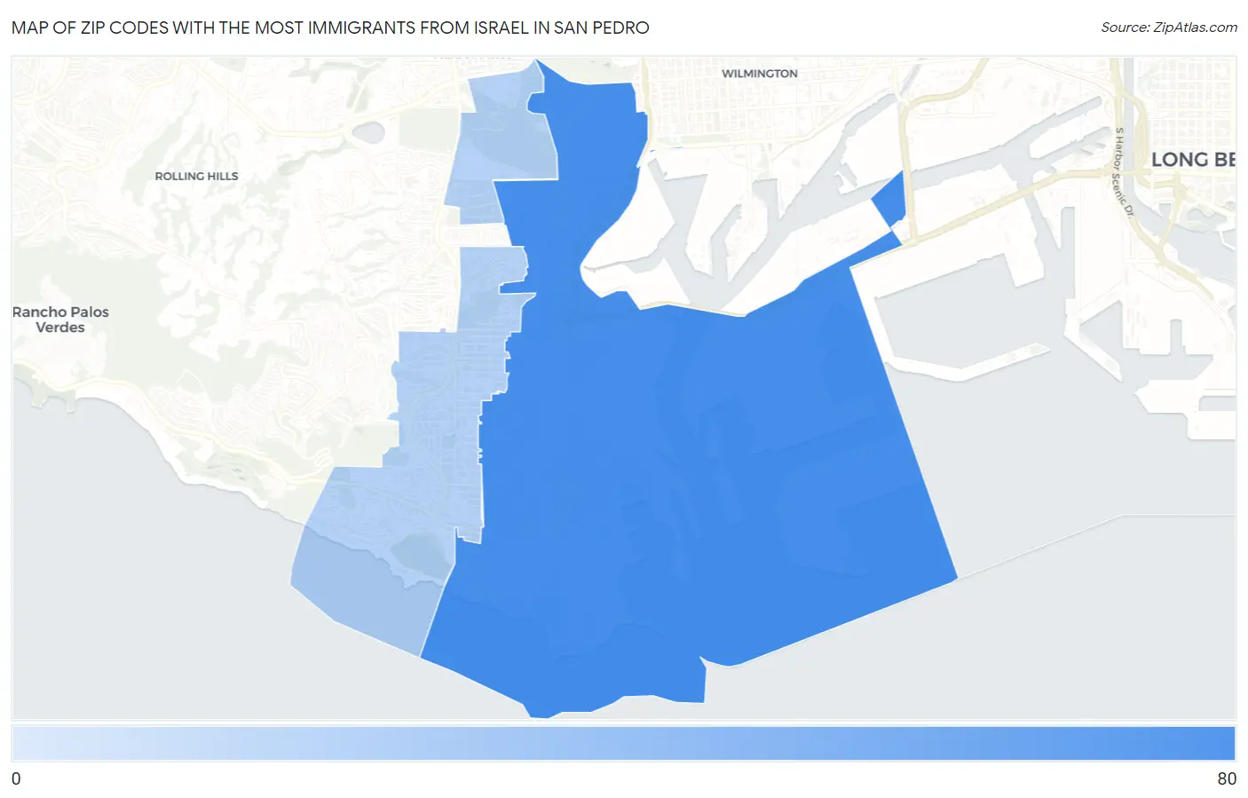 Zip Codes with the Most Immigrants from Israel in San Pedro Map