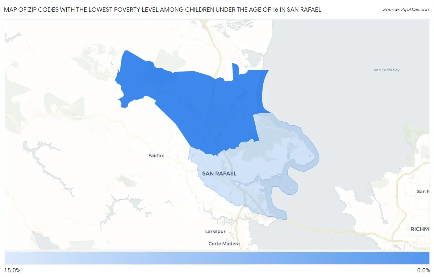Zip Codes with the Lowest Poverty Level Among Children Under the Age of 16 in San Rafael Map