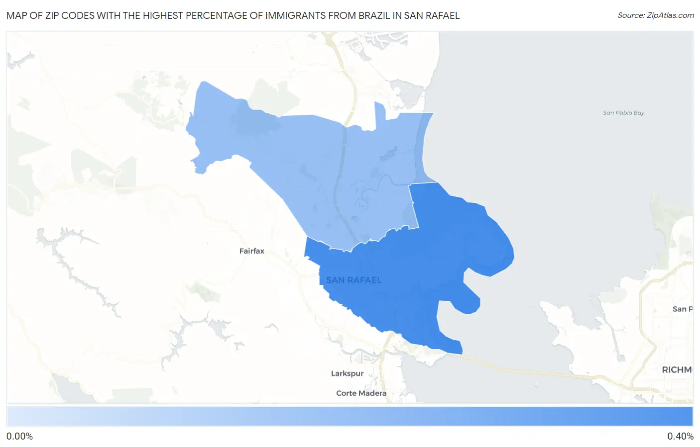 Zip Codes with the Highest Percentage of Immigrants from Brazil in San Rafael Map