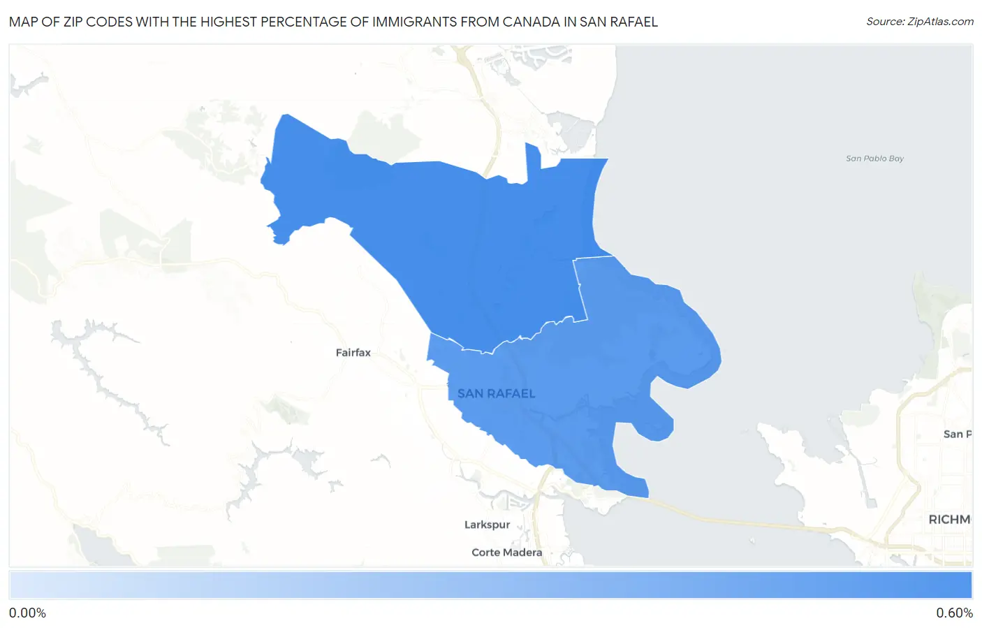 Zip Codes with the Highest Percentage of Immigrants from Canada in San Rafael Map