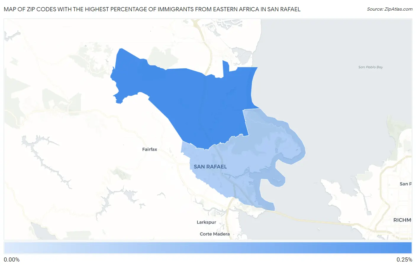 Zip Codes with the Highest Percentage of Immigrants from Eastern Africa in San Rafael Map