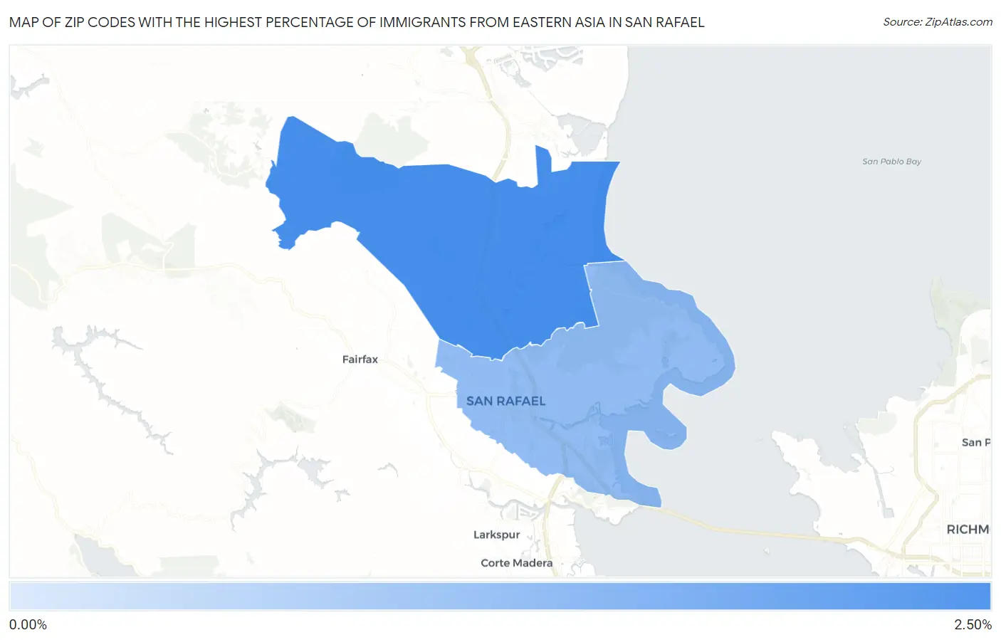 Zip Codes with the Highest Percentage of Immigrants from Eastern Asia in San Rafael Map
