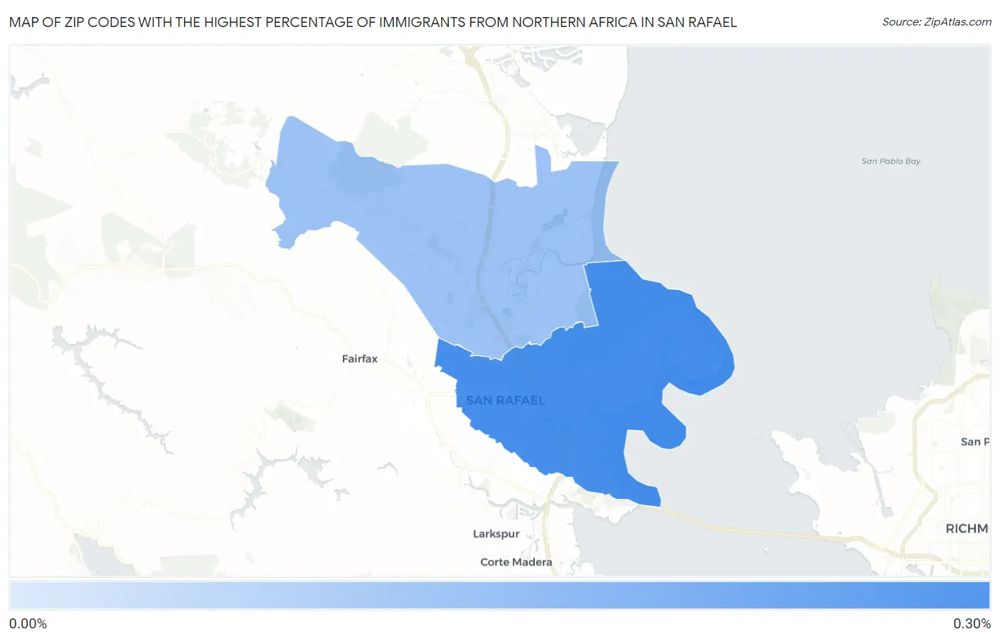 Zip Codes with the Highest Percentage of Immigrants from Northern Africa in San Rafael Map