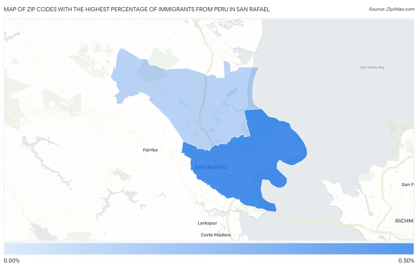 Zip Codes with the Highest Percentage of Immigrants from Peru in San Rafael Map