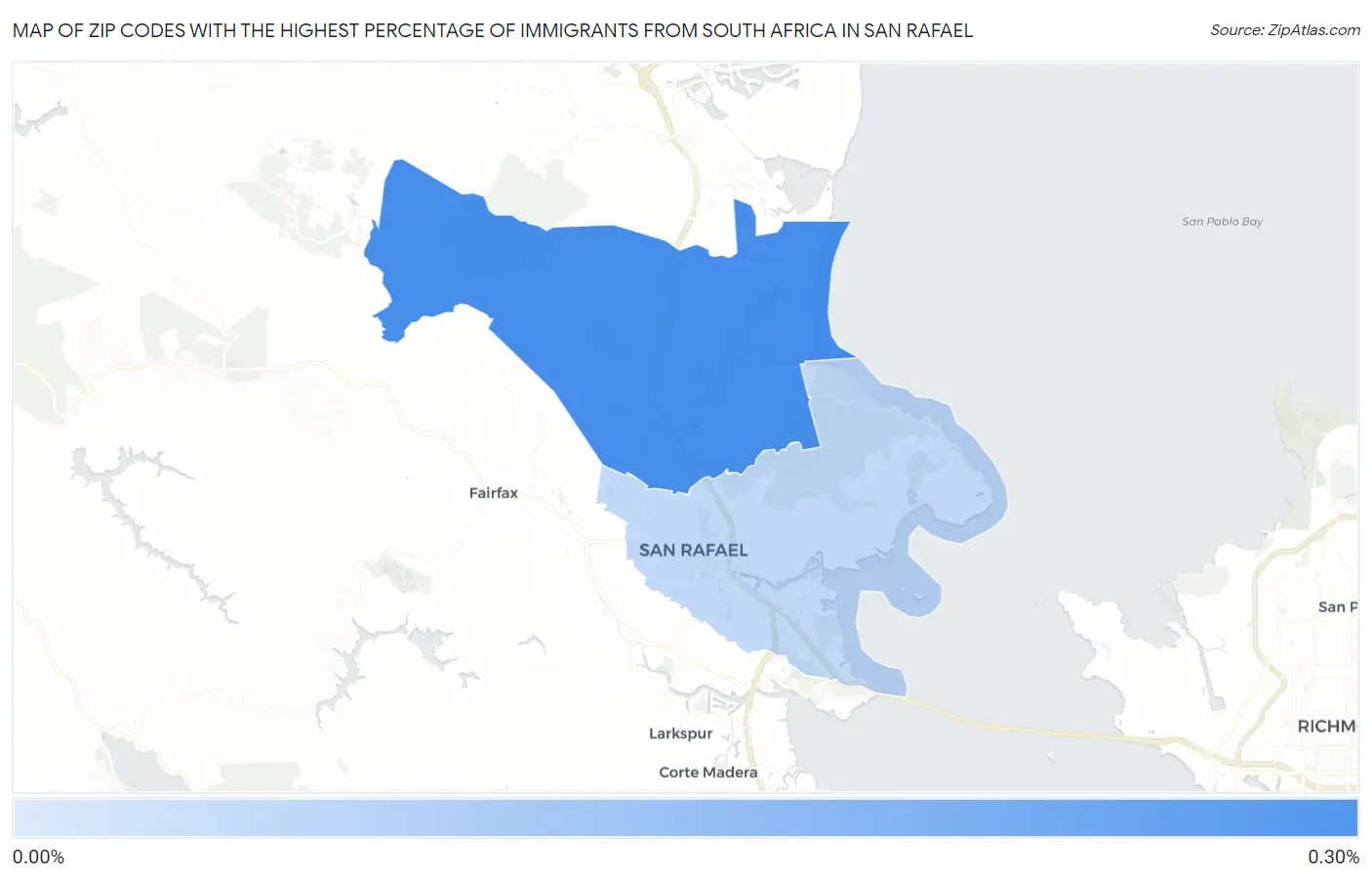 Zip Codes with the Highest Percentage of Immigrants from South Africa in San Rafael Map
