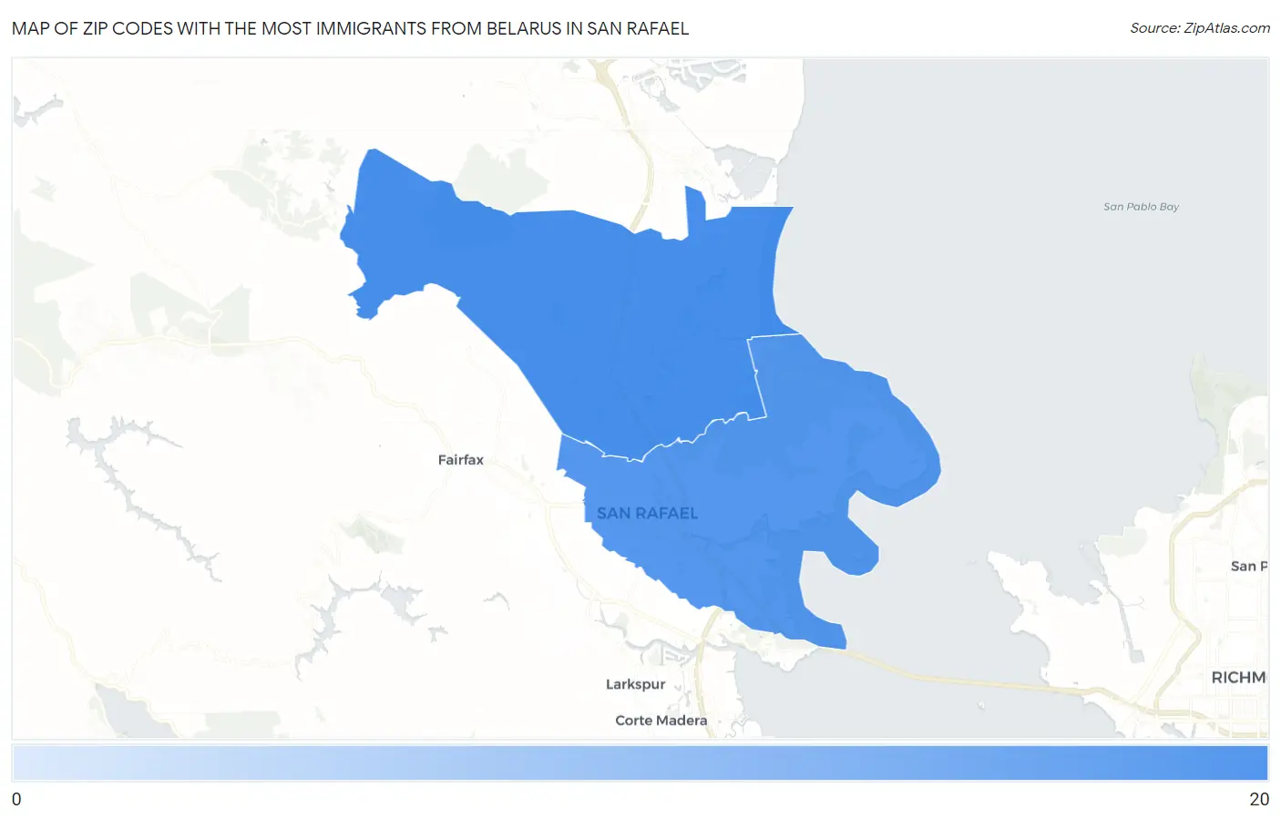 Zip Codes with the Most Immigrants from Belarus in San Rafael Map