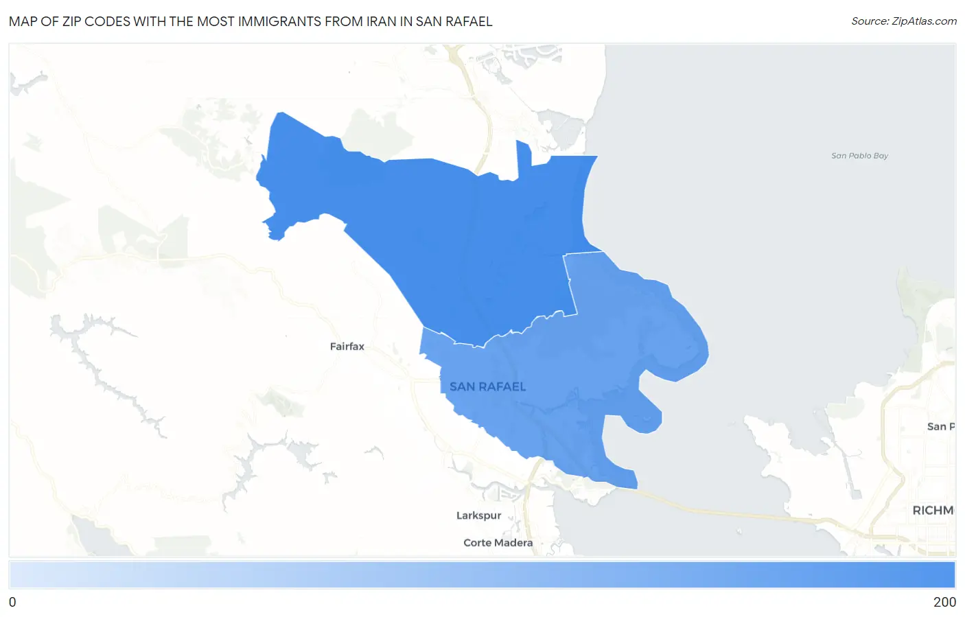 Zip Codes with the Most Immigrants from Iran in San Rafael Map