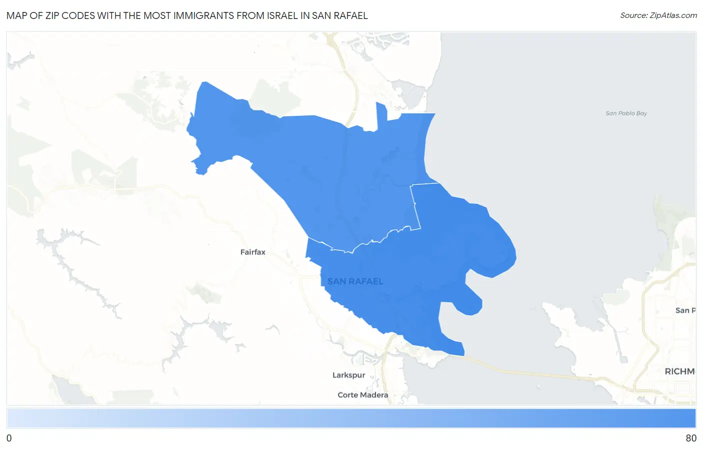 Zip Codes with the Most Immigrants from Israel in San Rafael Map