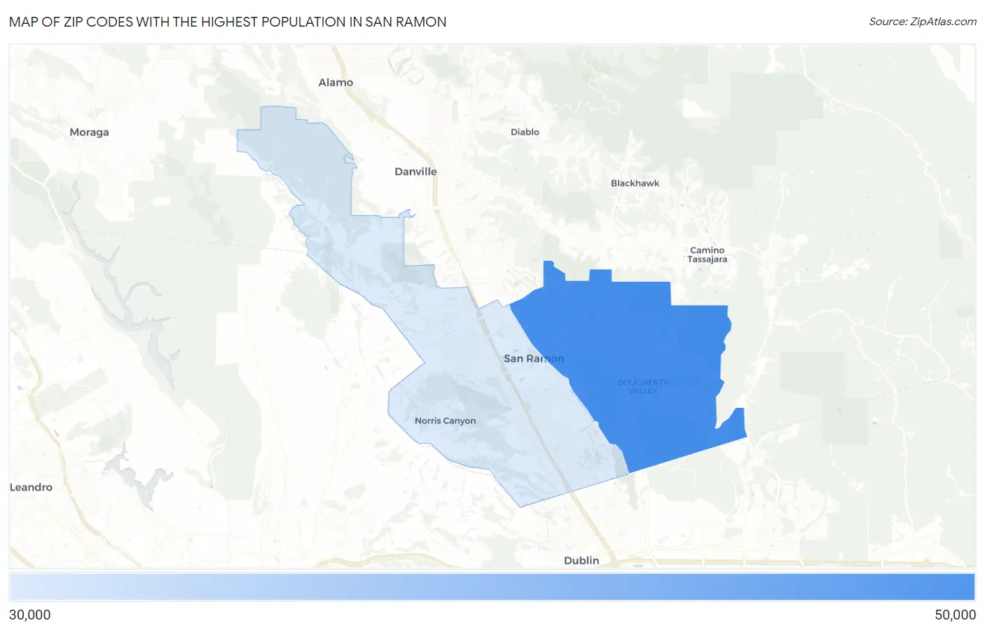 Zip Codes with the Highest Population in San Ramon Map
