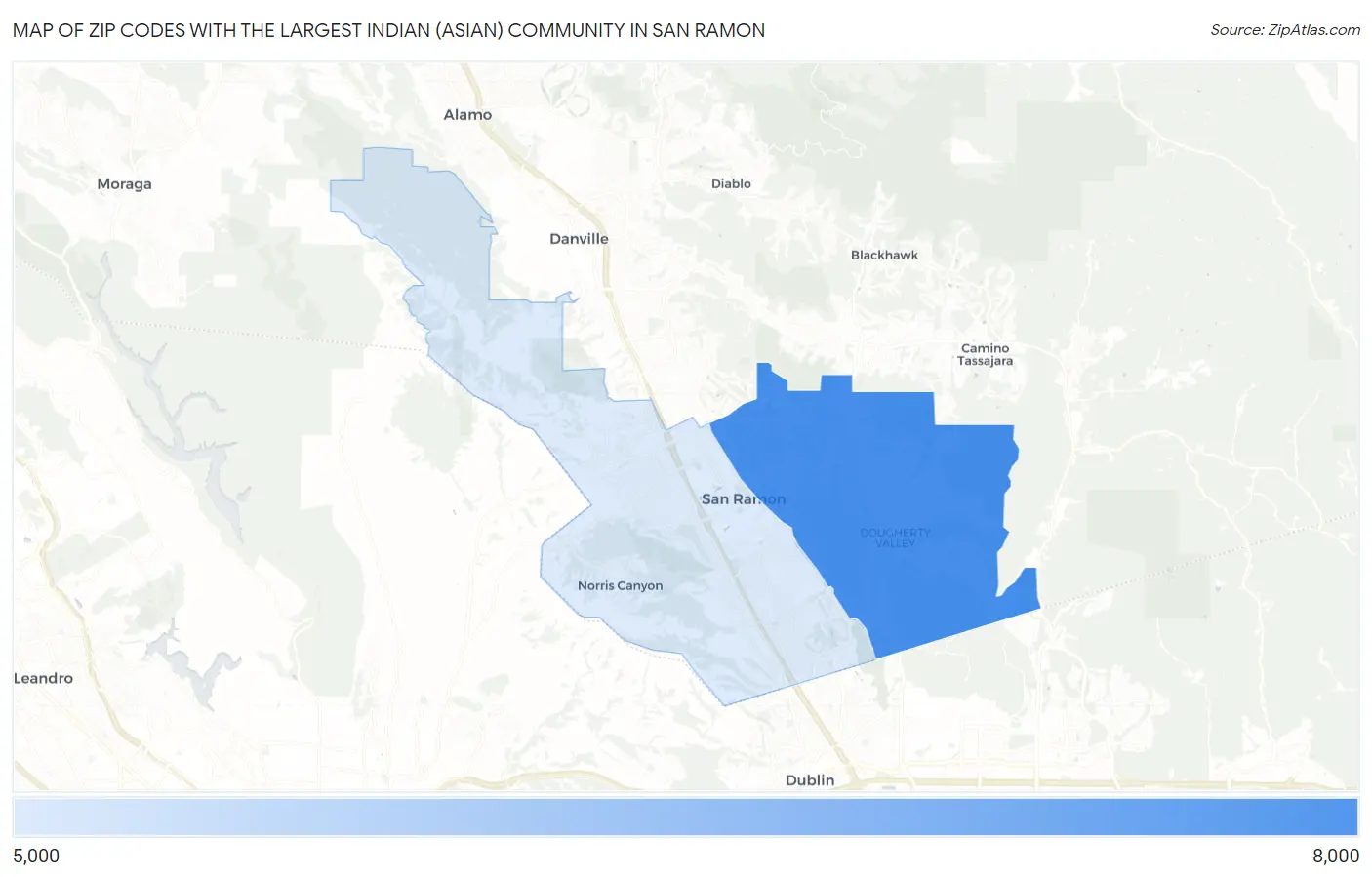 Zip Codes with the Largest Indian (Asian) Community in San Ramon Map