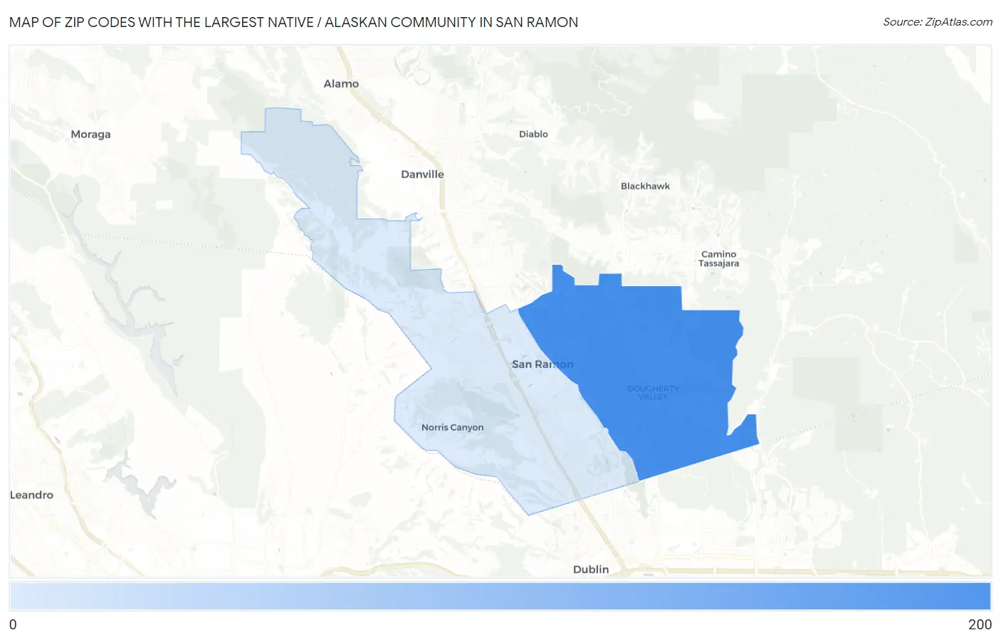 Zip Codes with the Largest Native / Alaskan Community in San Ramon Map