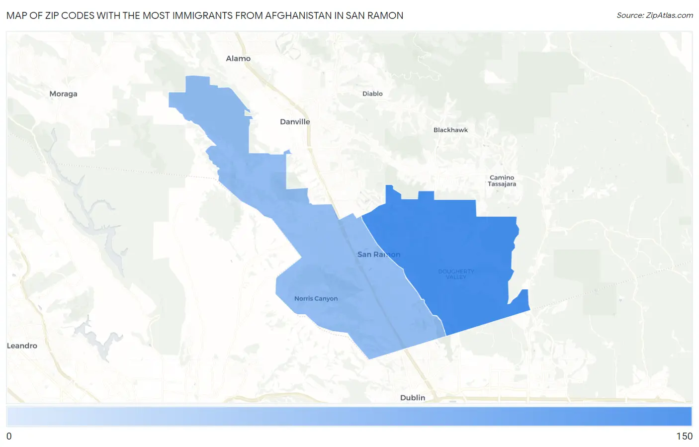 Zip Codes with the Most Immigrants from Afghanistan in San Ramon Map