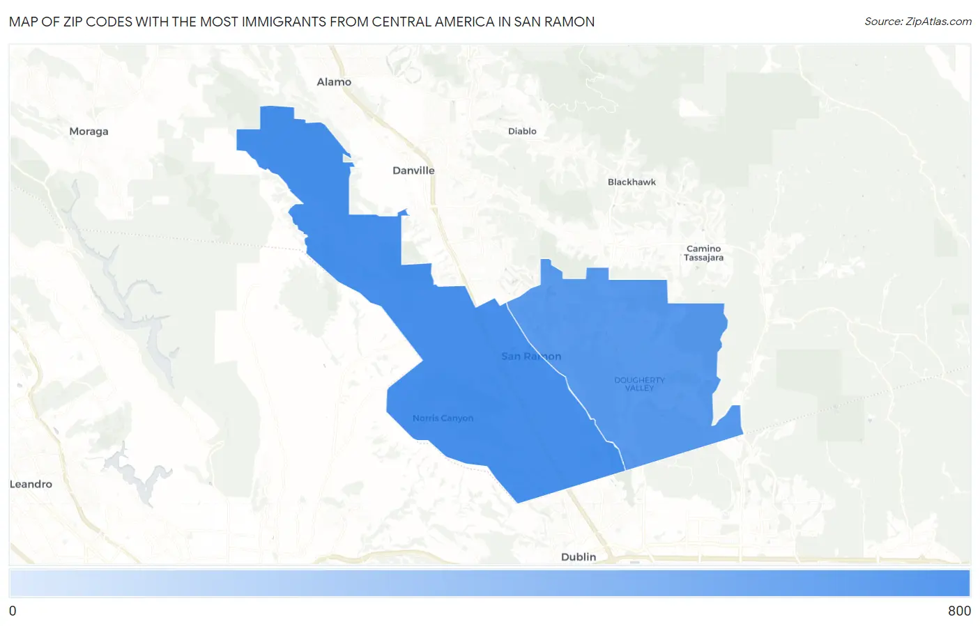 Zip Codes with the Most Immigrants from Central America in San Ramon Map