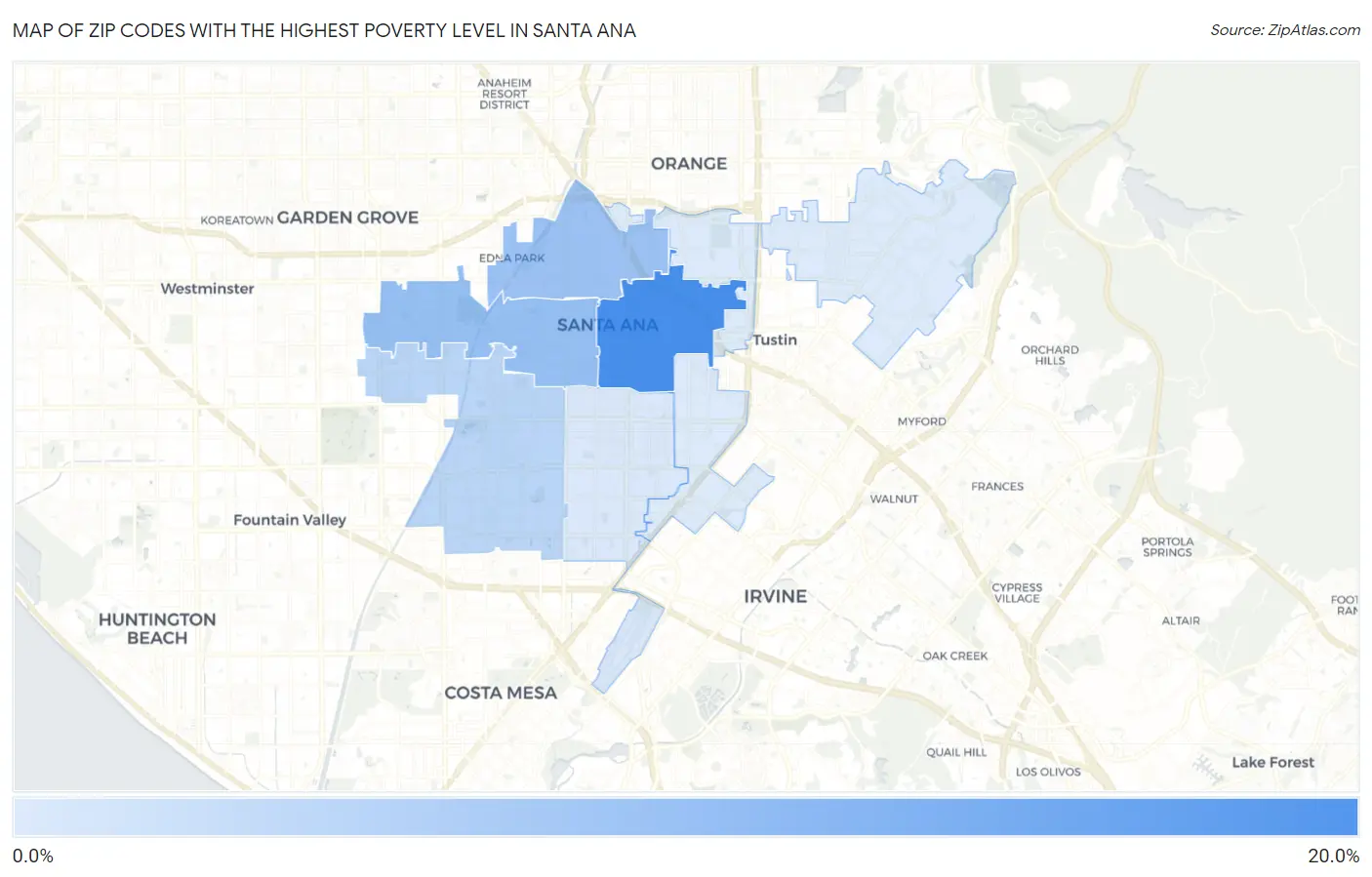 Zip Codes with the Highest Poverty Level in Santa Ana Map