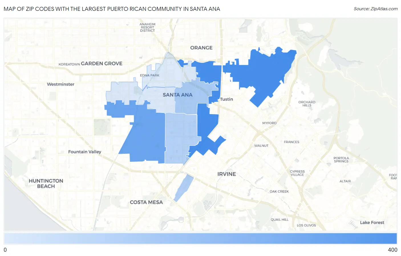Zip Codes with the Largest Puerto Rican Community in Santa Ana Map