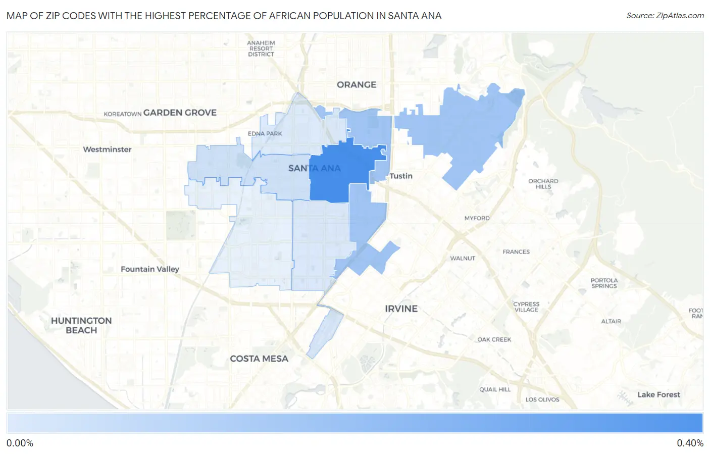 Zip Codes with the Highest Percentage of African Population in Santa Ana Map