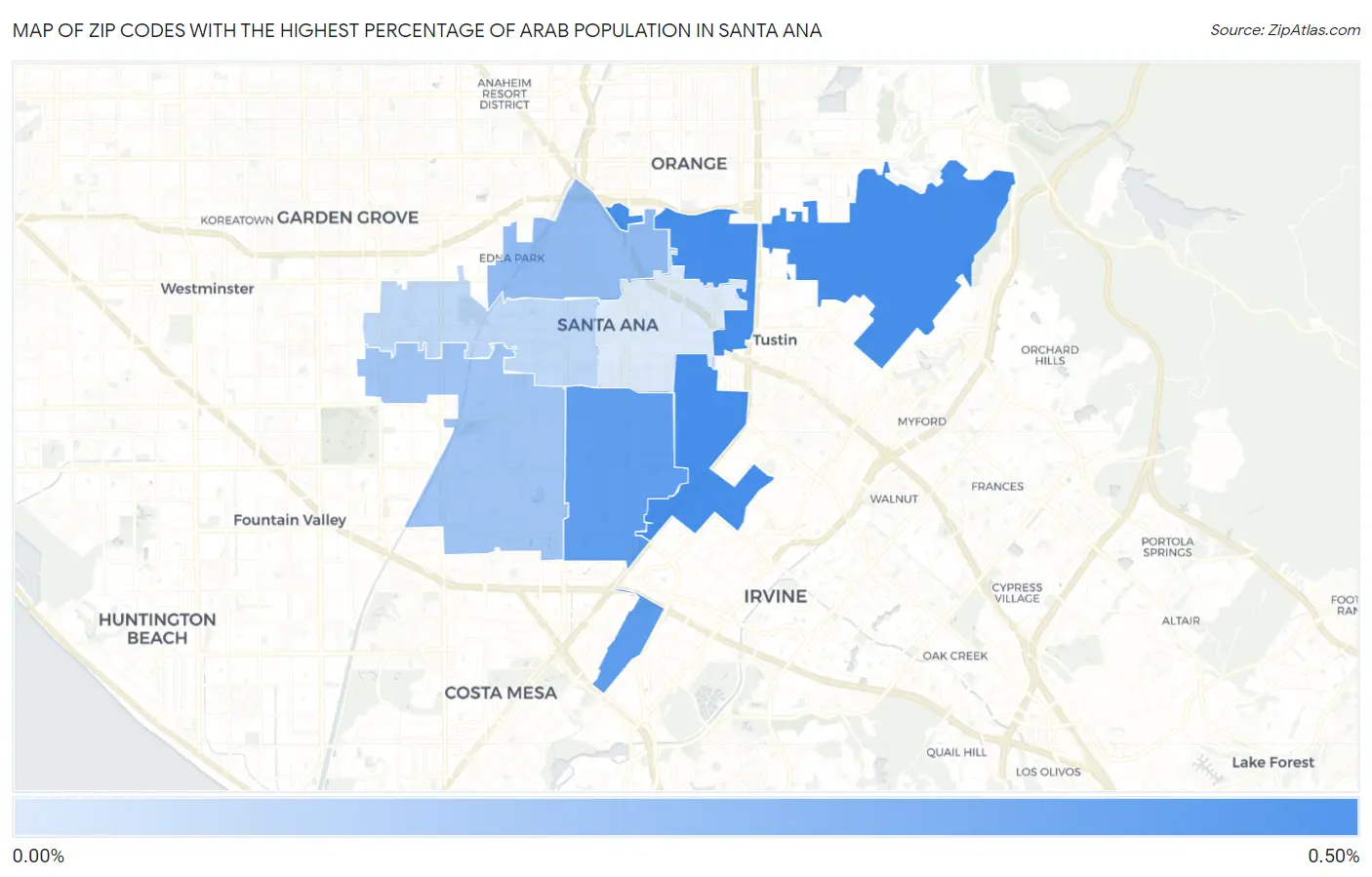 Zip Codes with the Highest Percentage of Arab Population in Santa Ana Map