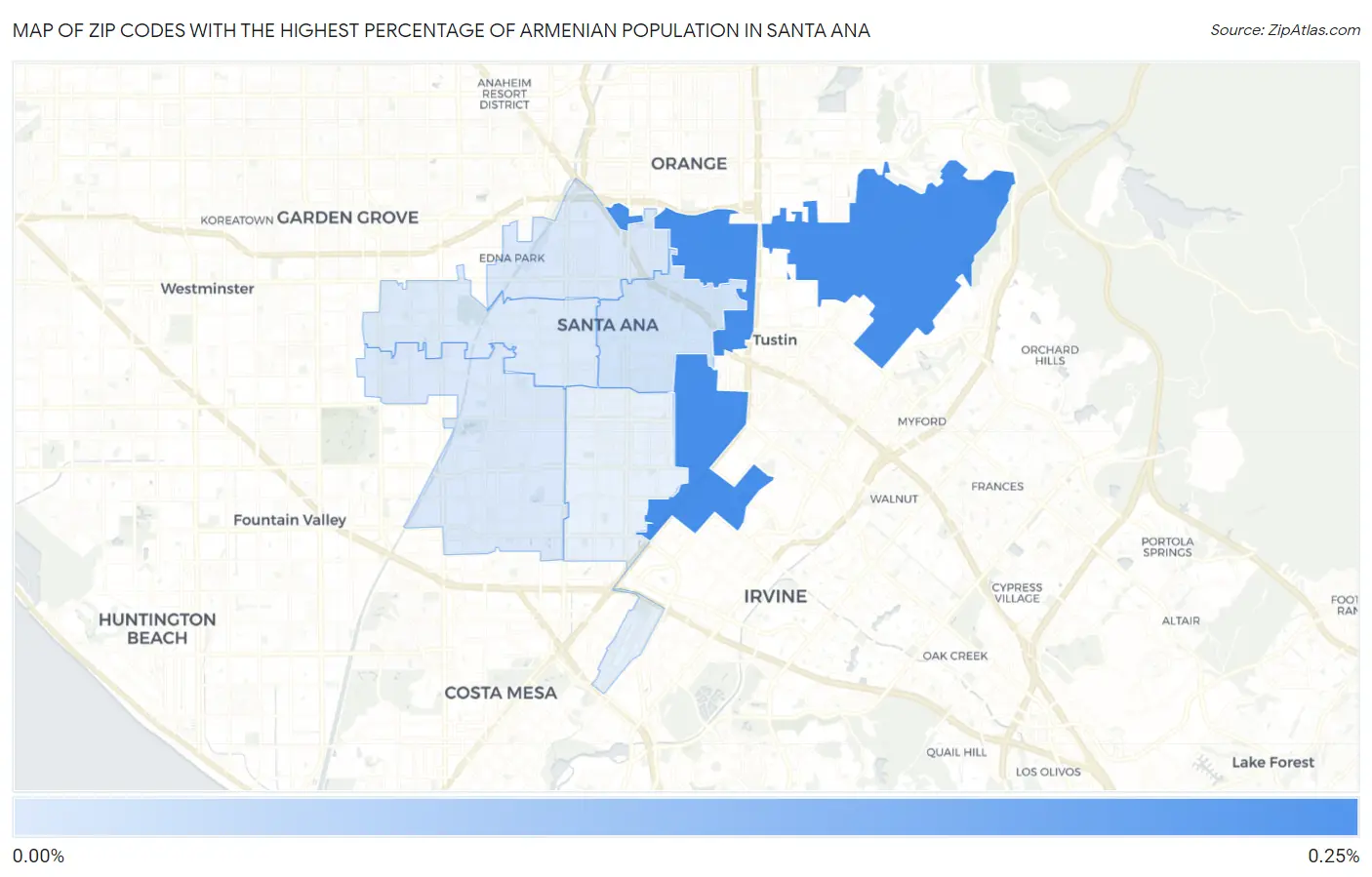 Zip Codes with the Highest Percentage of Armenian Population in Santa Ana Map