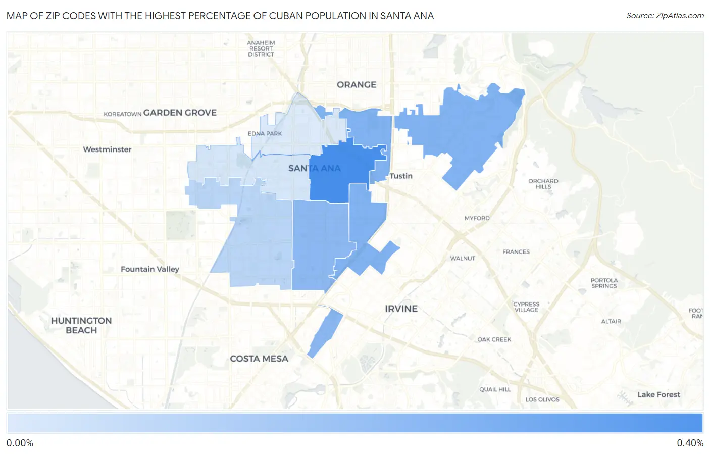 Zip Codes with the Highest Percentage of Cuban Population in Santa Ana Map