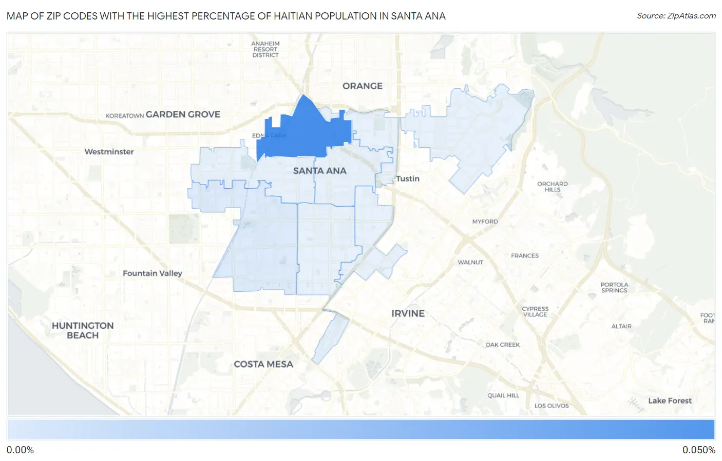 Zip Codes with the Highest Percentage of Haitian Population in Santa Ana Map