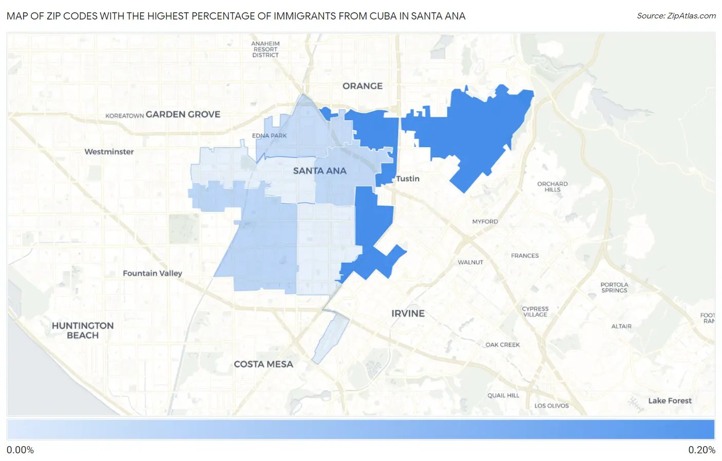 Zip Codes with the Highest Percentage of Immigrants from Cuba in Santa Ana Map