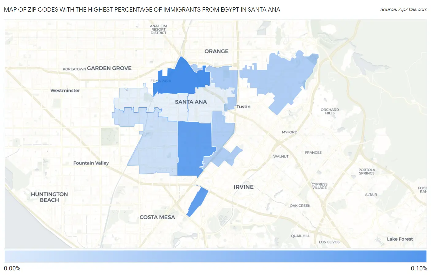Zip Codes with the Highest Percentage of Immigrants from Egypt in Santa Ana Map