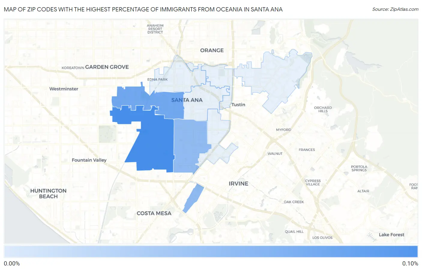 Zip Codes with the Highest Percentage of Immigrants from Oceania in Santa Ana Map