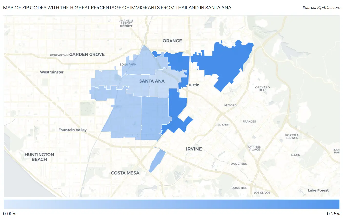 Zip Codes with the Highest Percentage of Immigrants from Thailand in Santa Ana Map