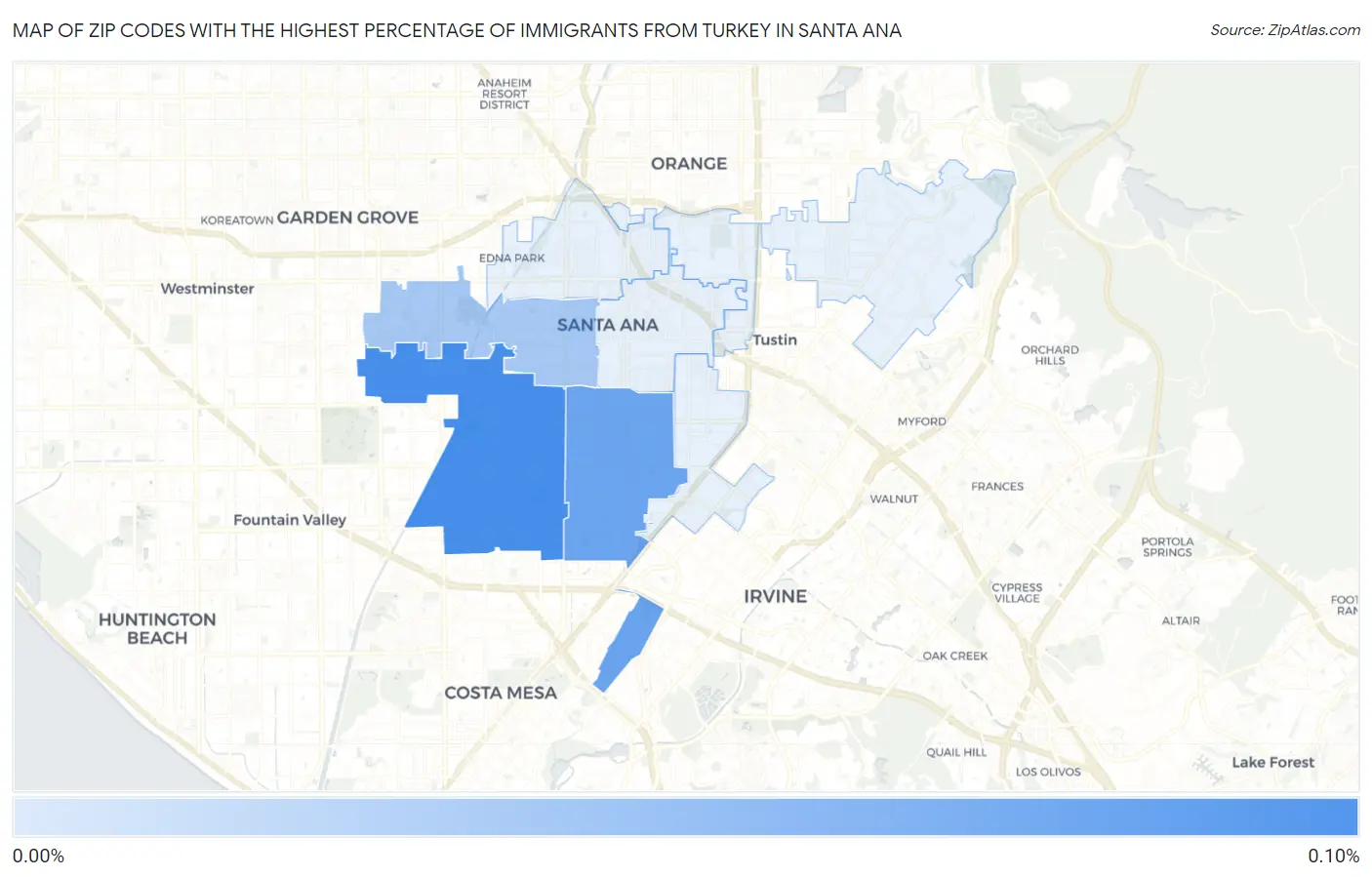 Zip Codes with the Highest Percentage of Immigrants from Turkey in Santa Ana Map