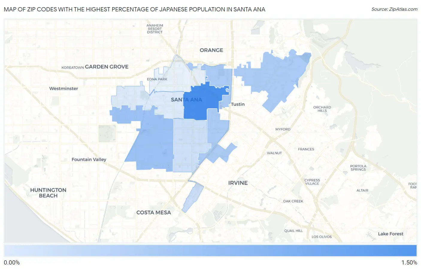 Zip Codes with the Highest Percentage of Japanese Population in Santa Ana Map