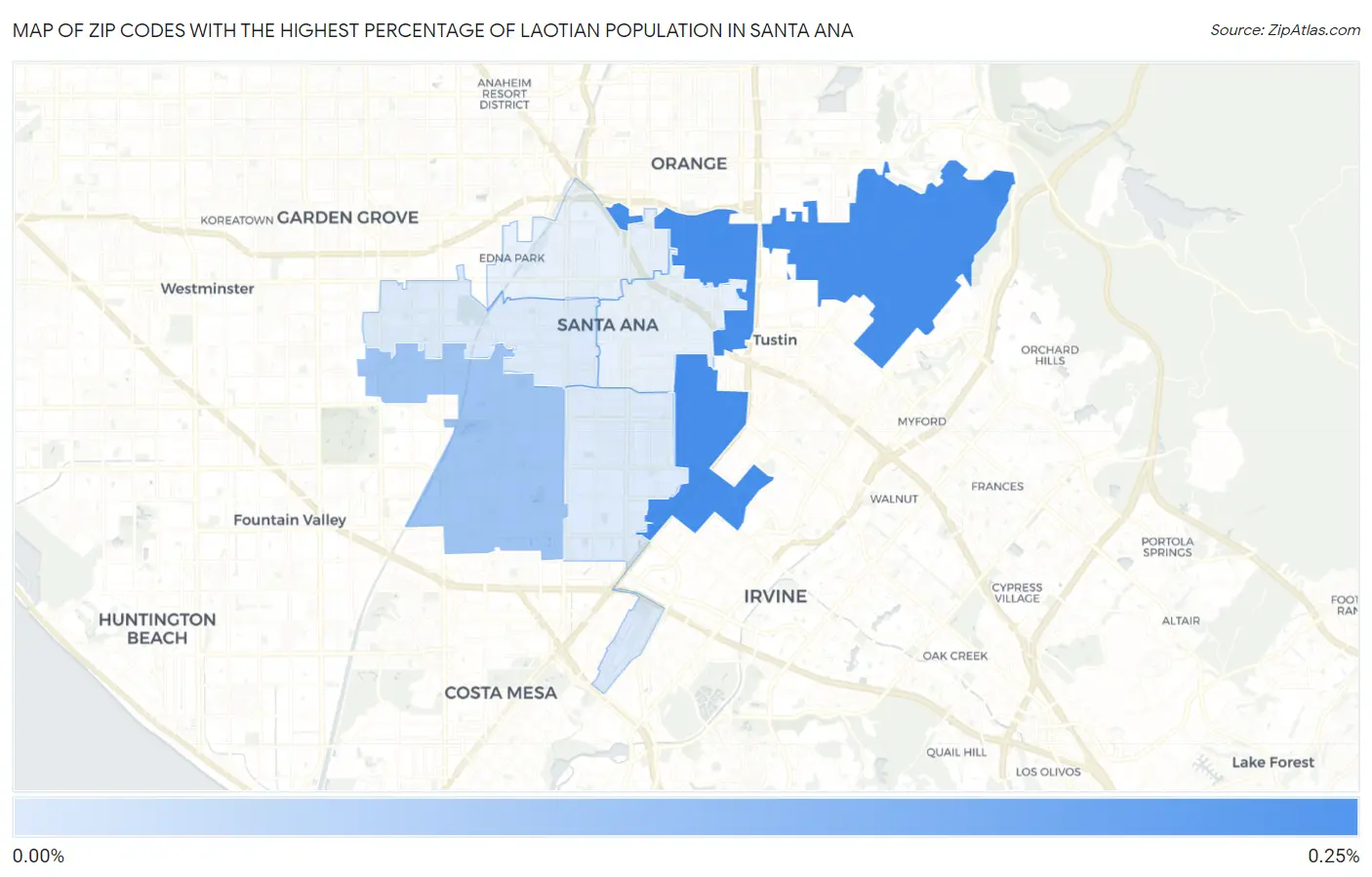 Zip Codes with the Highest Percentage of Laotian Population in Santa Ana Map