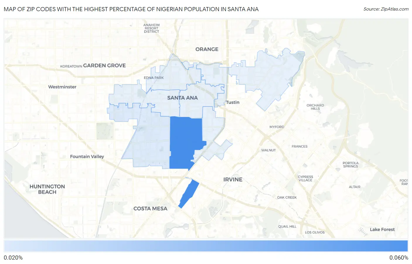 Zip Codes with the Highest Percentage of Nigerian Population in Santa Ana Map