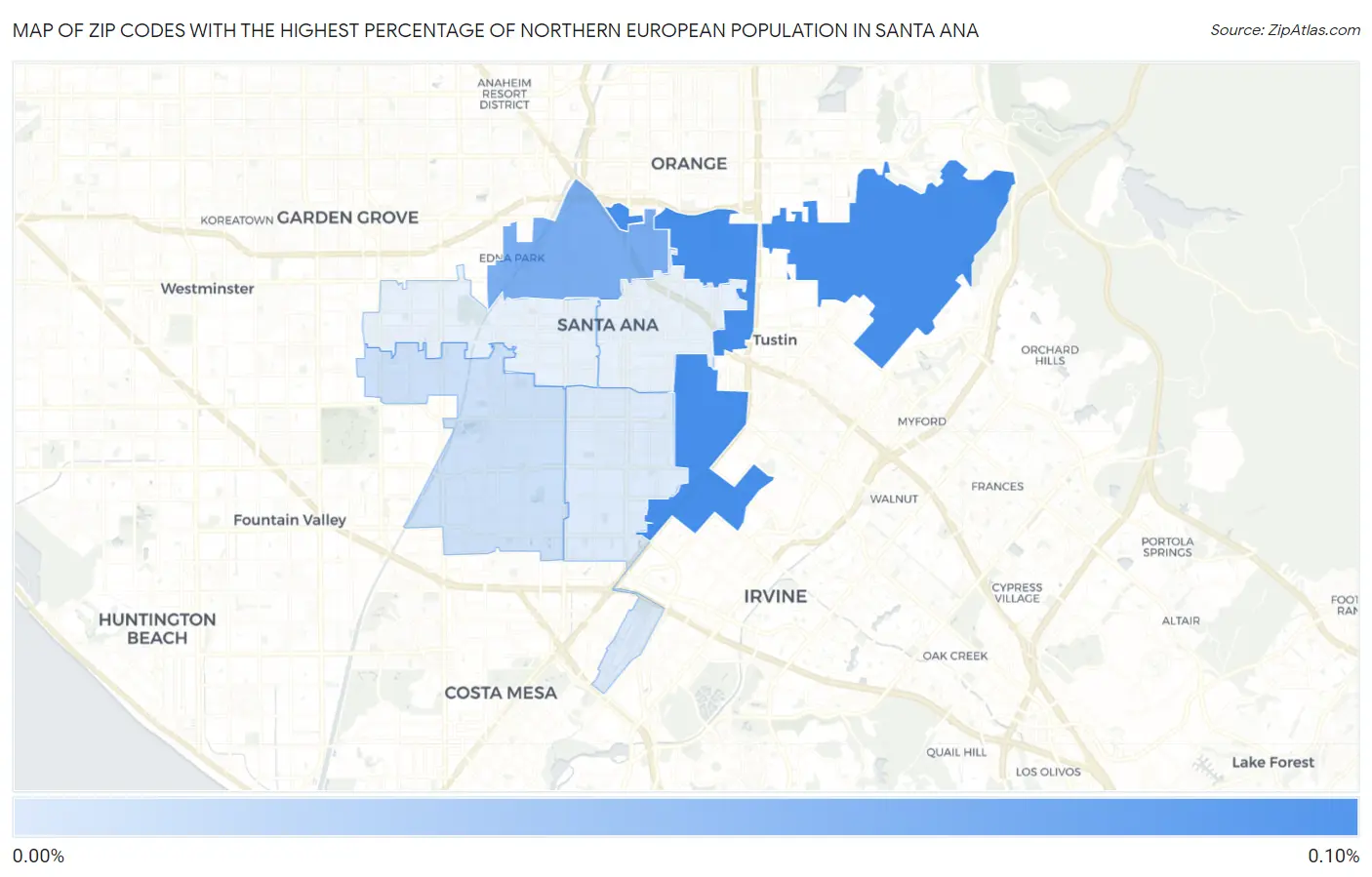 Zip Codes with the Highest Percentage of Northern European Population in Santa Ana Map