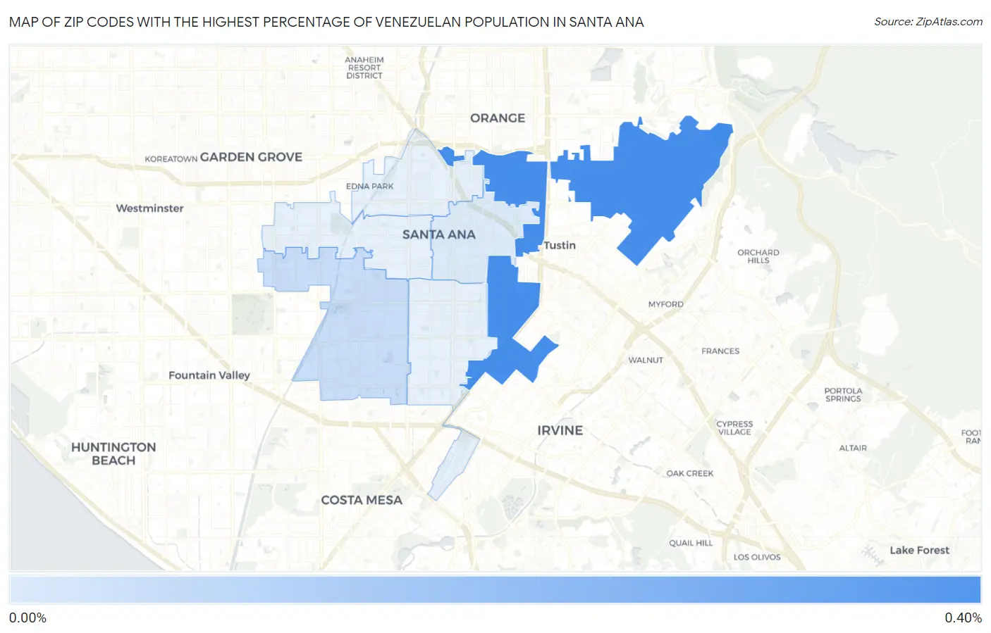 Zip Codes with the Highest Percentage of Venezuelan Population in Santa Ana Map