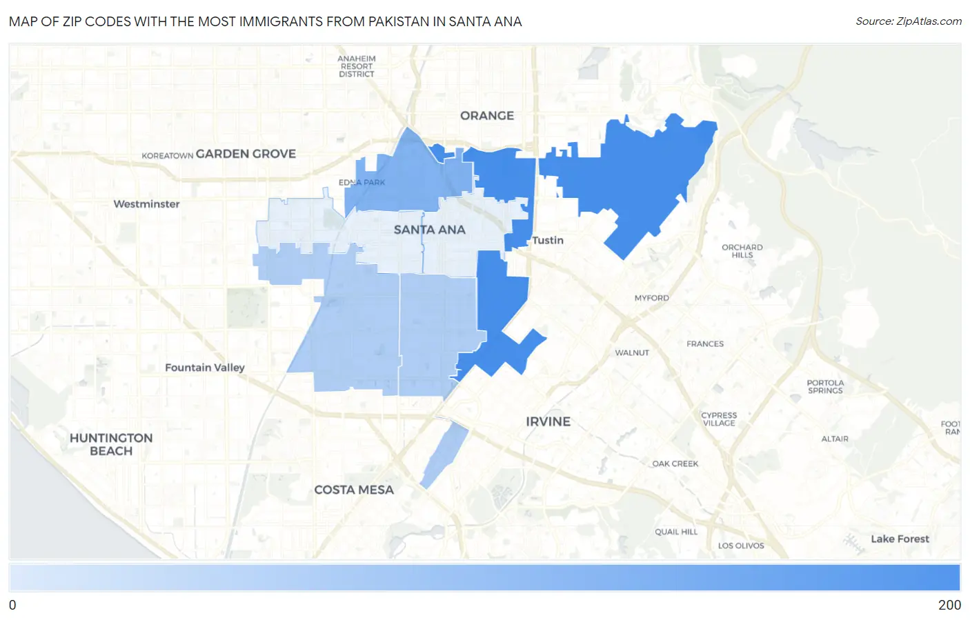 Zip Codes with the Most Immigrants from Pakistan in Santa Ana Map
