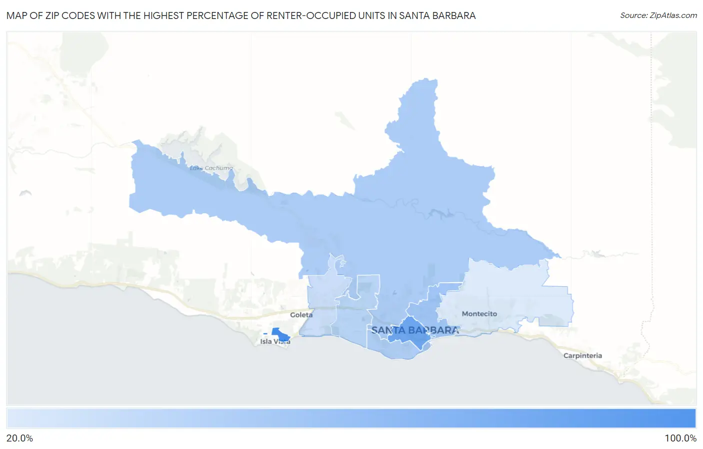 Zip Codes with the Highest Percentage of Renter-Occupied Units in Santa Barbara Map