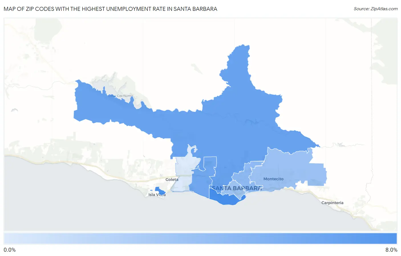 Zip Codes with the Highest Unemployment Rate in Santa Barbara Map
