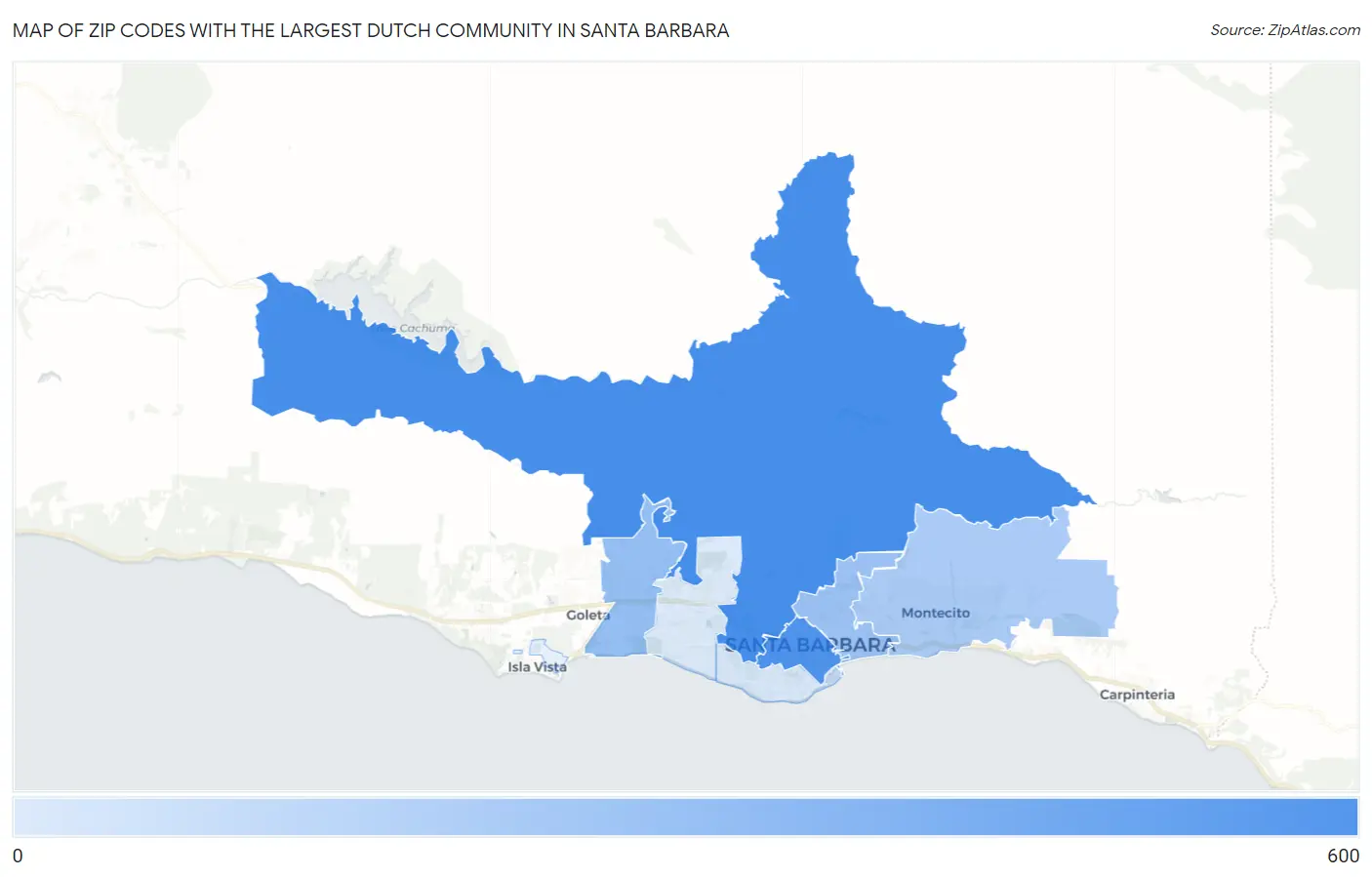 Zip Codes with the Largest Dutch Community in Santa Barbara Map