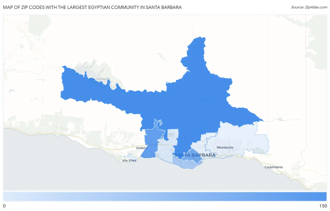Zip Codes with the Largest Egyptian Community in Santa Barbara Map