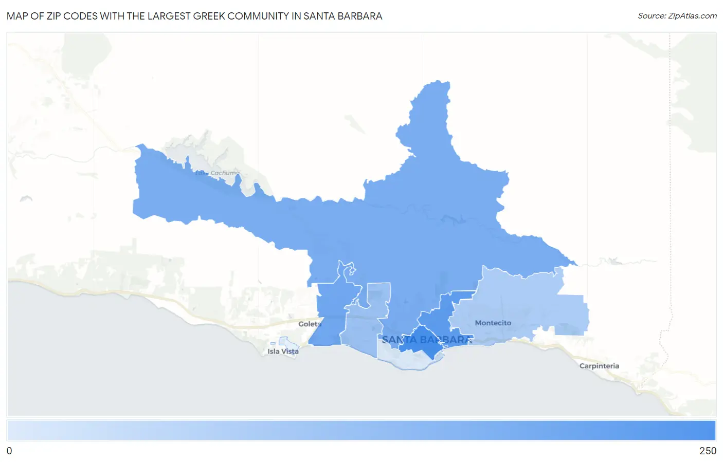 Zip Codes with the Largest Greek Community in Santa Barbara Map