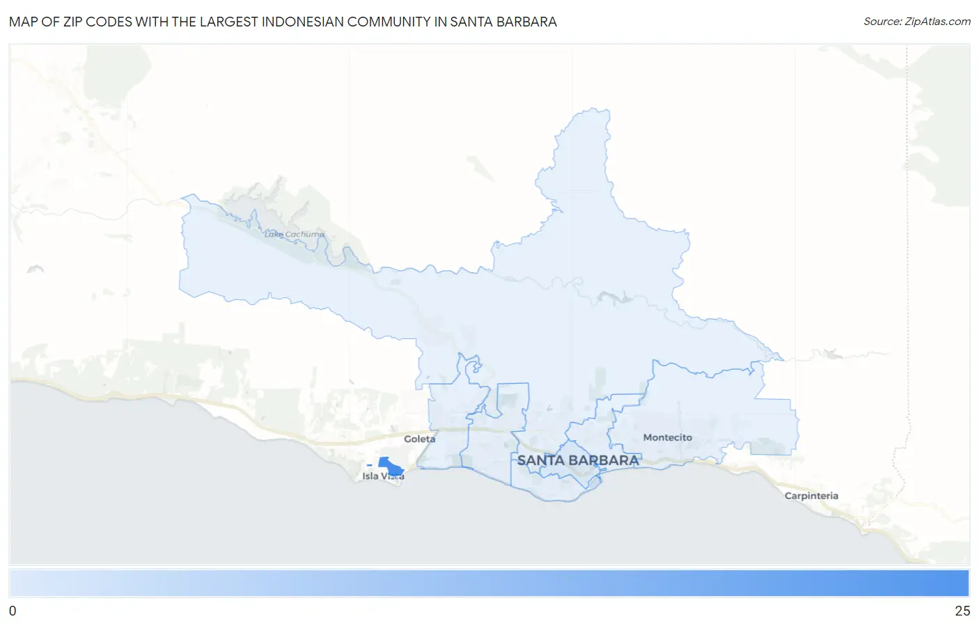 Zip Codes with the Largest Indonesian Community in Santa Barbara Map