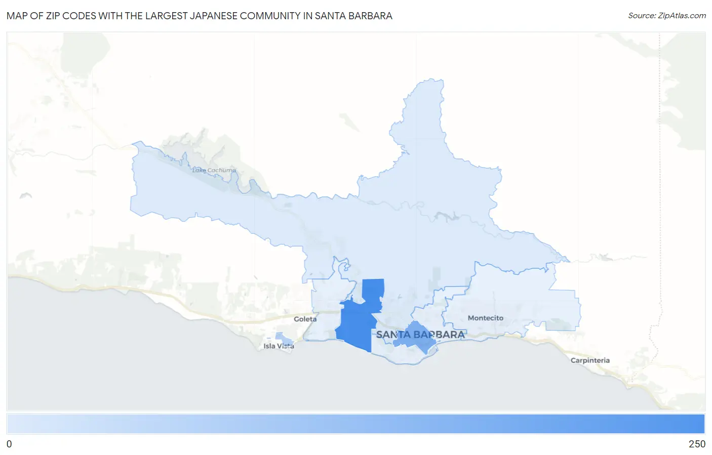 Zip Codes with the Largest Japanese Community in Santa Barbara Map