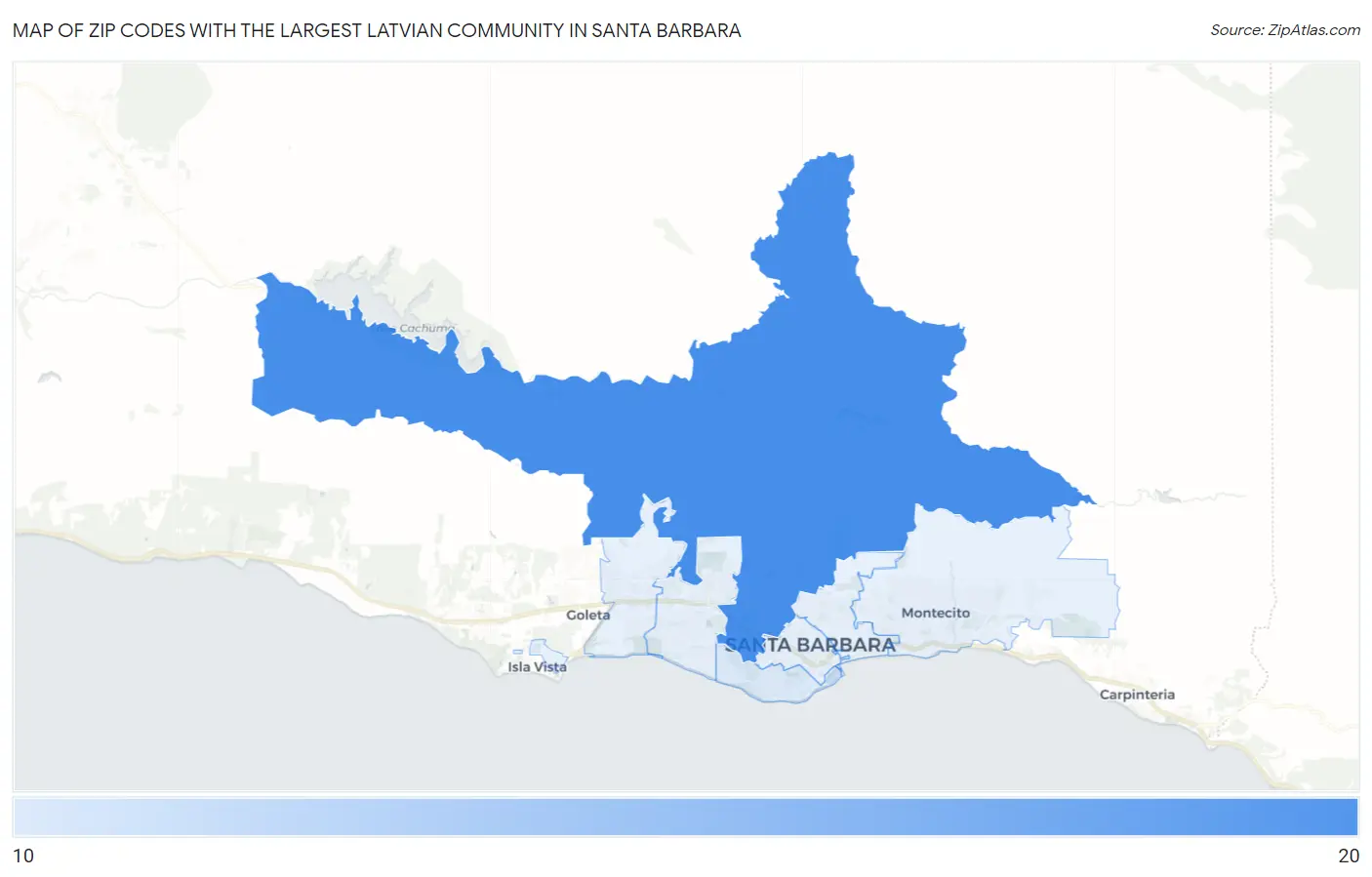 Zip Codes with the Largest Latvian Community in Santa Barbara Map