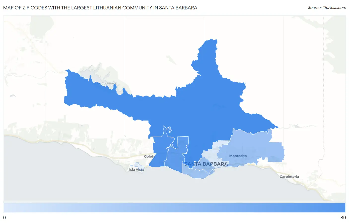 Zip Codes with the Largest Lithuanian Community in Santa Barbara Map