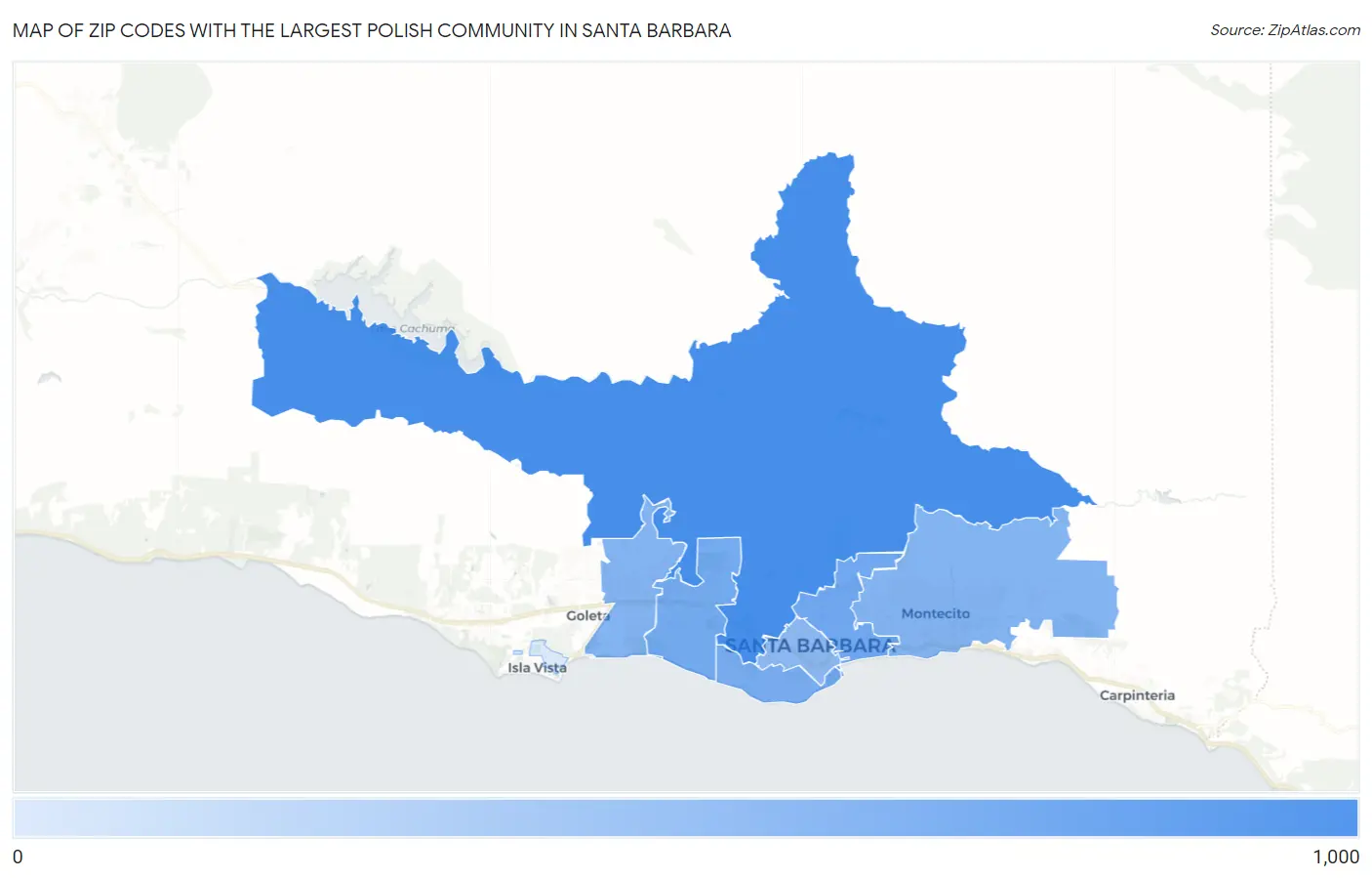 Zip Codes with the Largest Polish Community in Santa Barbara Map