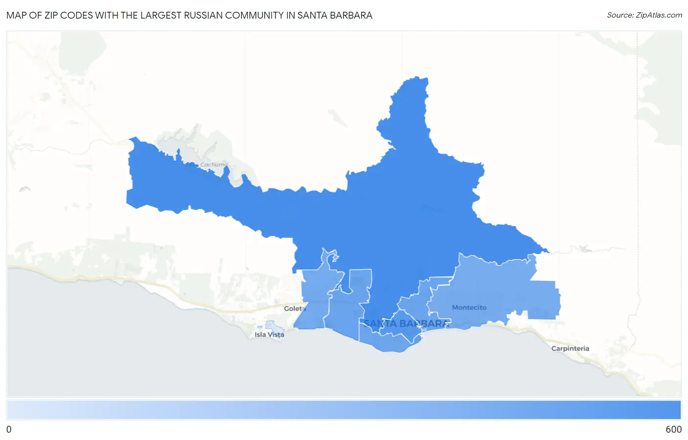 Zip Codes with the Largest Russian Community in Santa Barbara Map