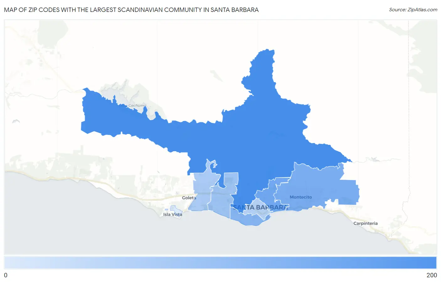 Zip Codes with the Largest Scandinavian Community in Santa Barbara Map