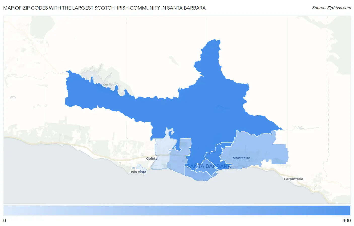 Zip Codes with the Largest Scotch-Irish Community in Santa Barbara Map