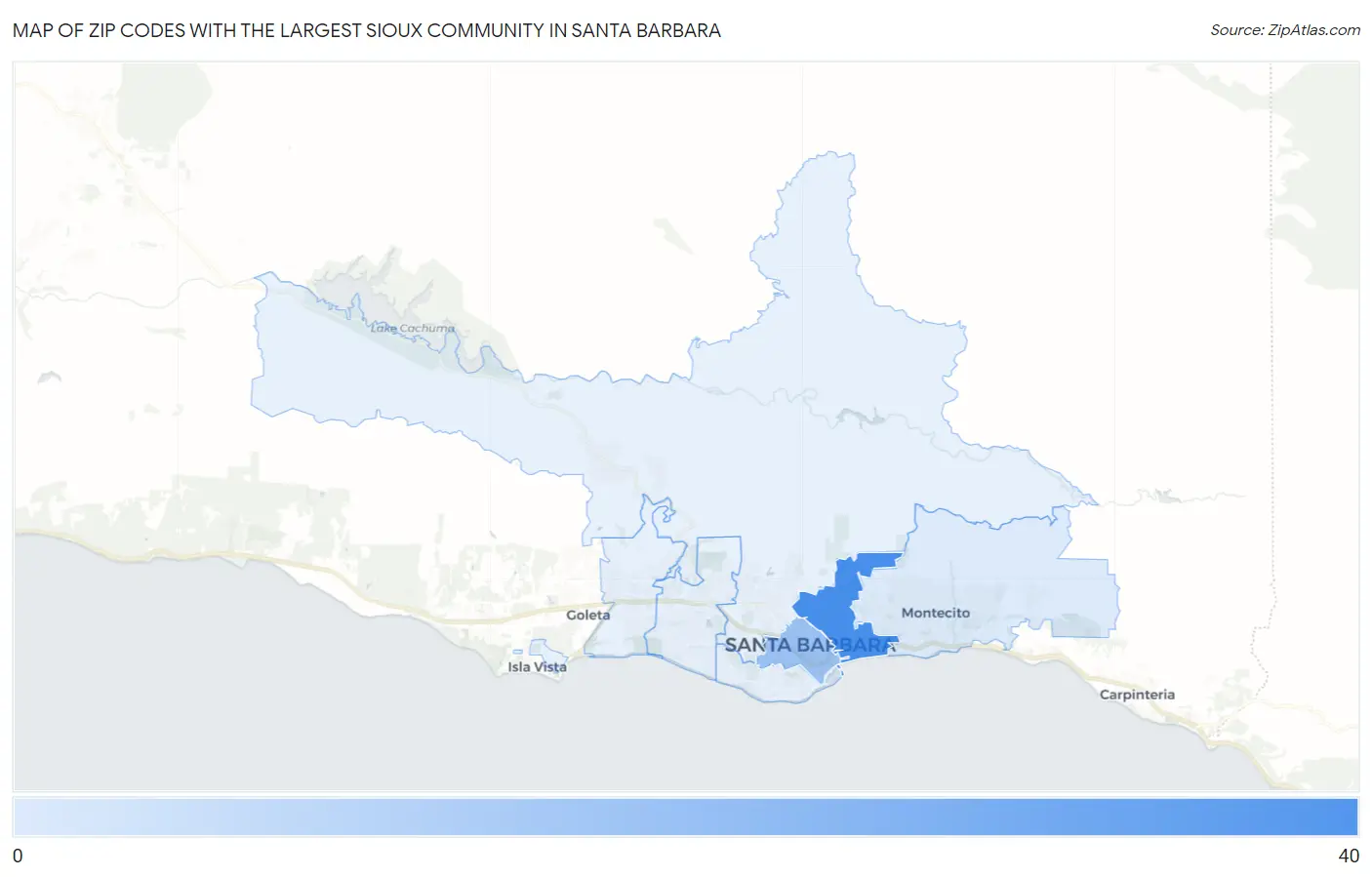 Zip Codes with the Largest Sioux Community in Santa Barbara Map